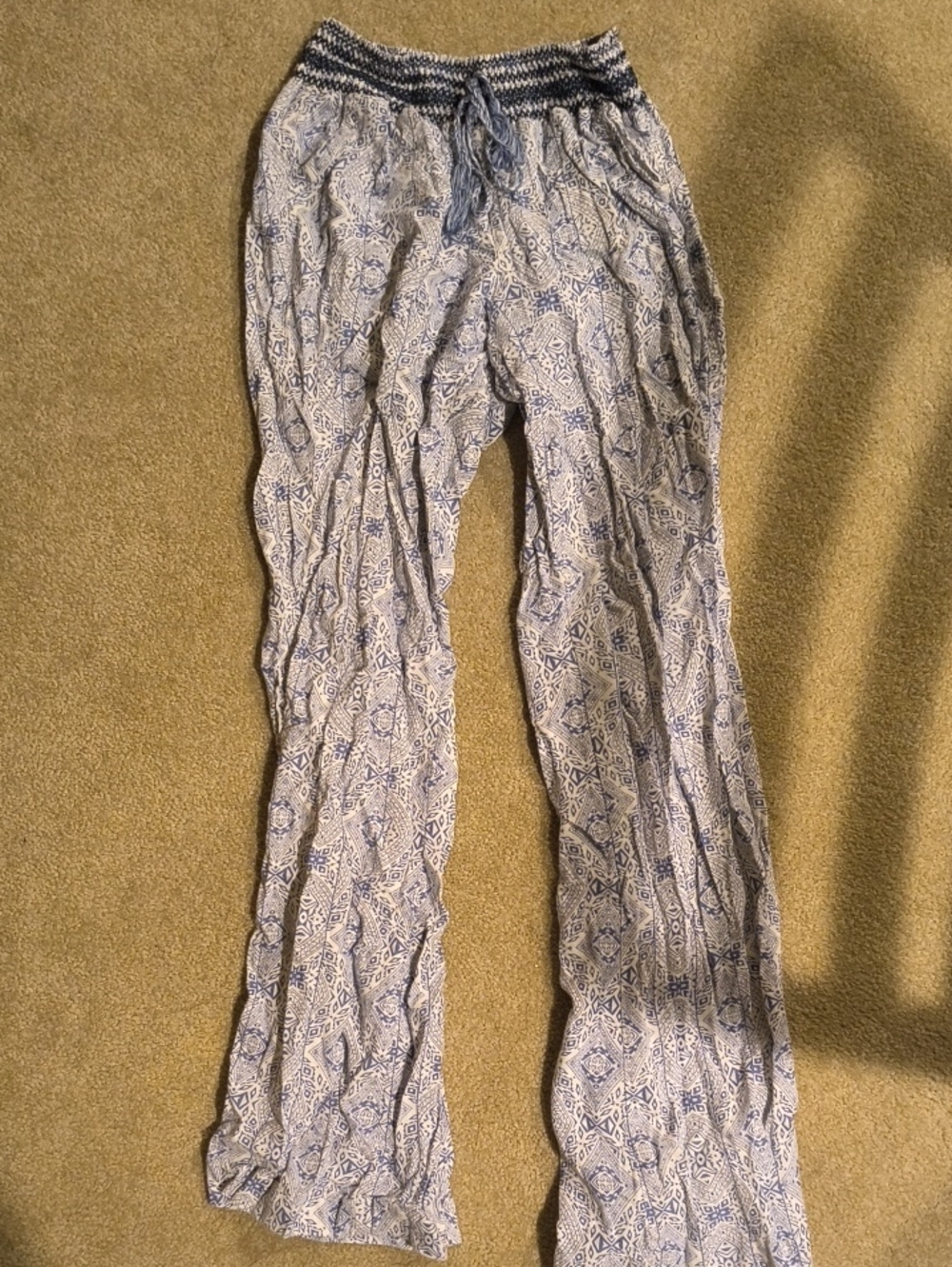Rewash Blue Patterned Wide-Leg Drawstring Pants